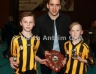 Aaron McHendry from Central Bar Ballycastle presenting Ballycastle 1 team captains Darragh Donnelly and Connor Boylan with the North Antrim Central Bar Division 1 Indoor Hurling league shield